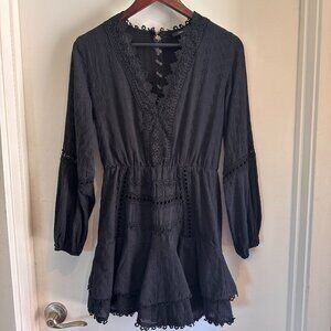 Aqua Eyelet Mini Black Dress Women's Size S